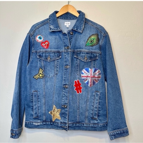 Sneak Peek Blue Denim Patchwork Jacket with Patches - Picture 2 of 5